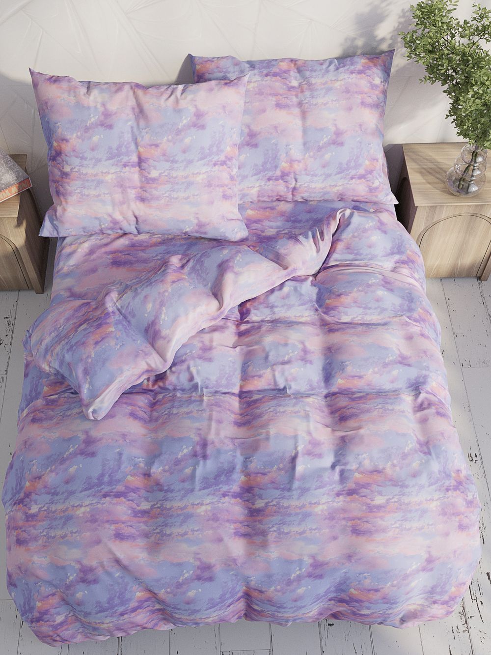 Простынь на резинке перкаль Сказка "Небеса" 140x200 см