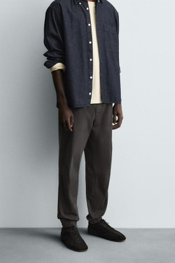 ZARA ЗАУЖЕННЫЕ БРЮКИ-ДЖОГГЕРЫ, ТЕМНО-СЕРЫЙ