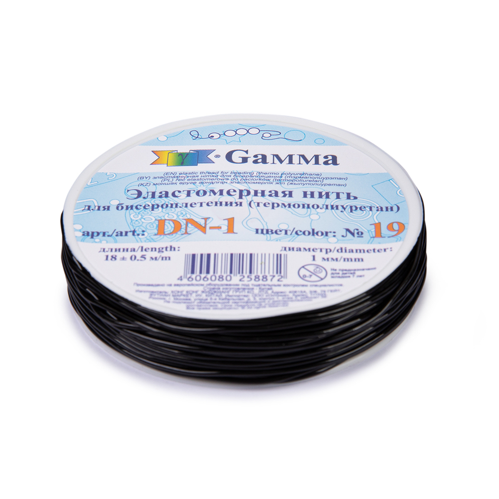"Zlatka" / "Gamma" Эластомерная нить (термополиуретан), цв.черный, d 1 мм, 18 м