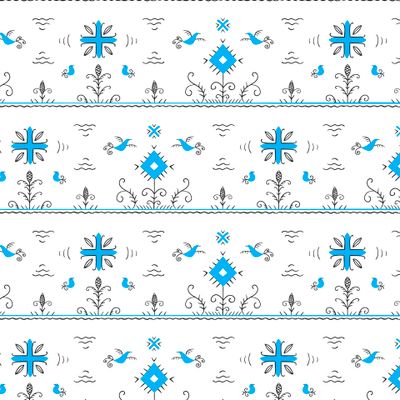 Орнамент в стиле русской росписи, голубые птицы