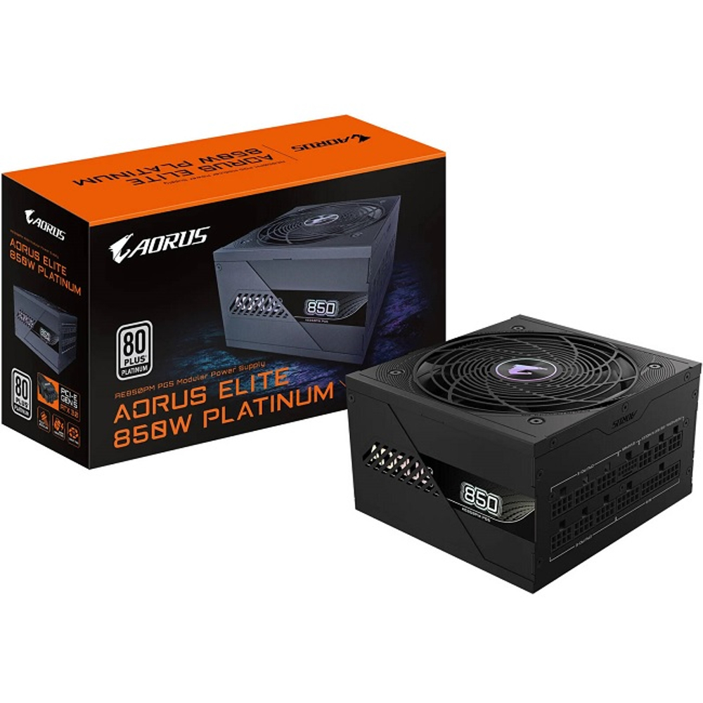 Блок питания Gigabyte 850W AORUS ELITE P850W, модульный, 16 Pin PCIe 5.0, 80 PLUS Platinum (GP-AE850PM PG5)