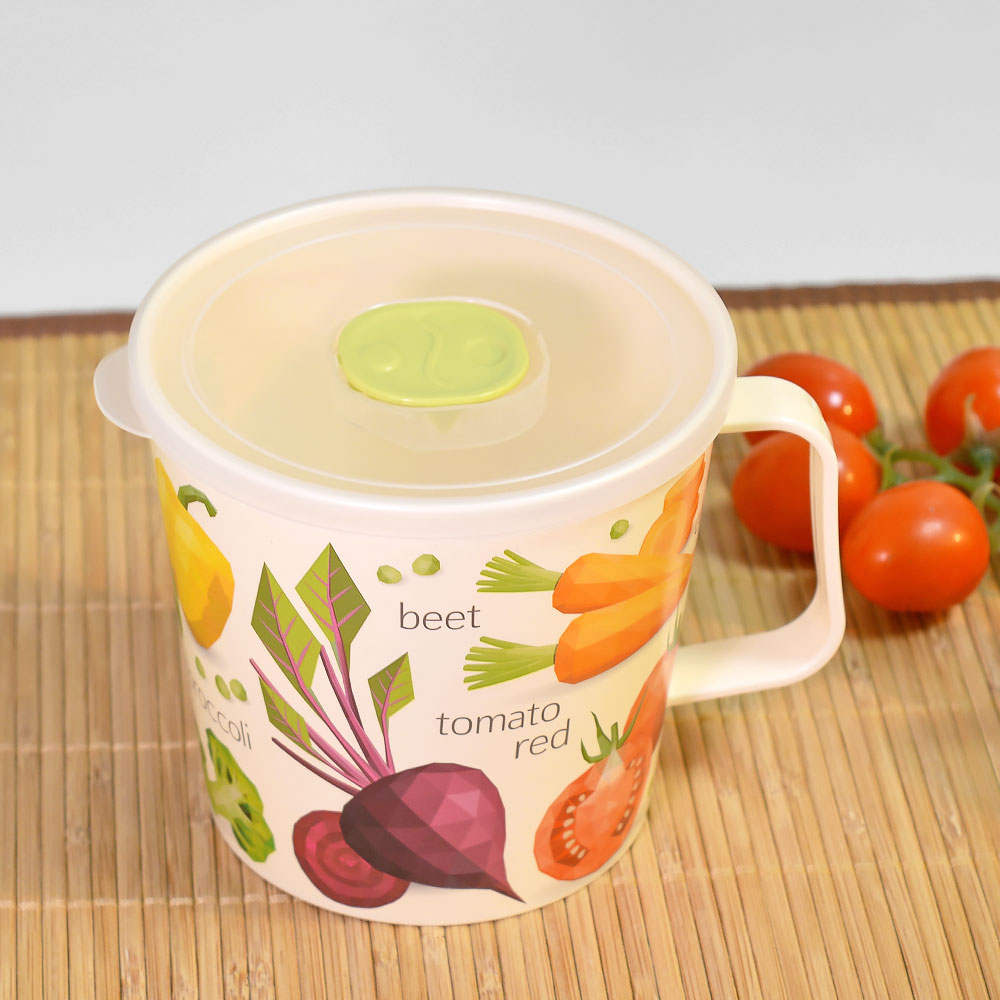 Контейнер-кружка 0,75л с клапаном с декором (светло-бежевый)