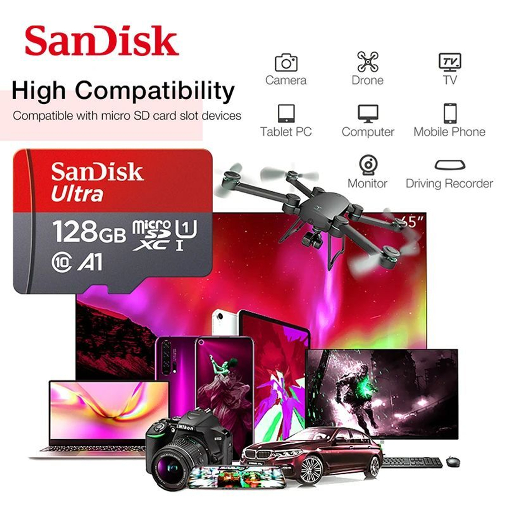 Карта памяти SanDisk Ultra microSDHC 32 ГБ (120 Mb/s). Карта памяти для телефона, компьютера, планшета