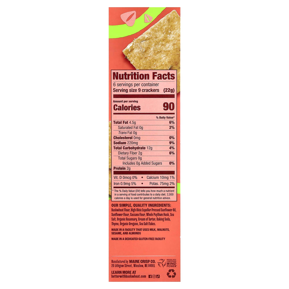 Better with Buckwheat, Гречневые крекеры, розмарин и травы, 120 г (4,25 унции)