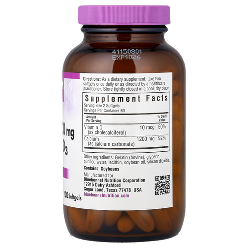 Bluebonnet Nutrition, кальций и витамин D3, 120 капсул