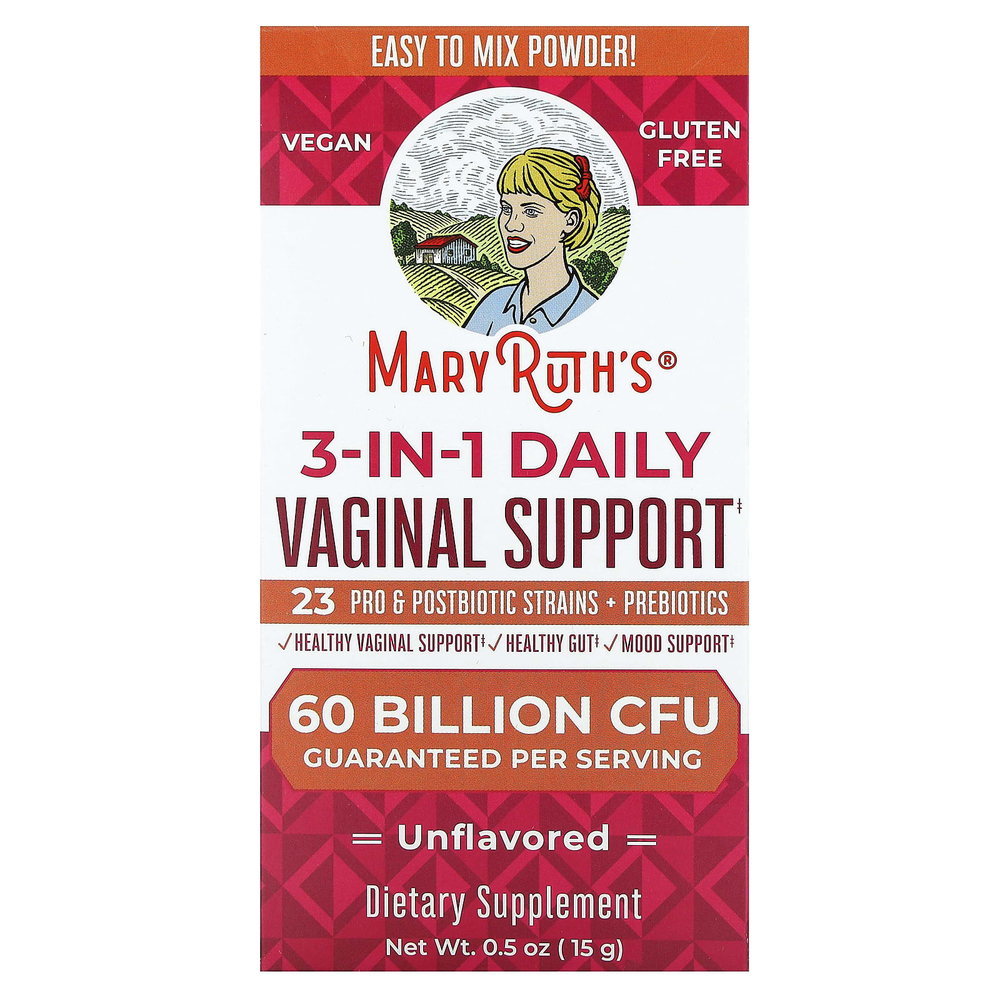 MaryRuth's, средство для ежедневной поддержки влагалища 3 в 1, без вкусовых добавок, 60 миллиардов КОЕ, 15 г (0,5 унции)