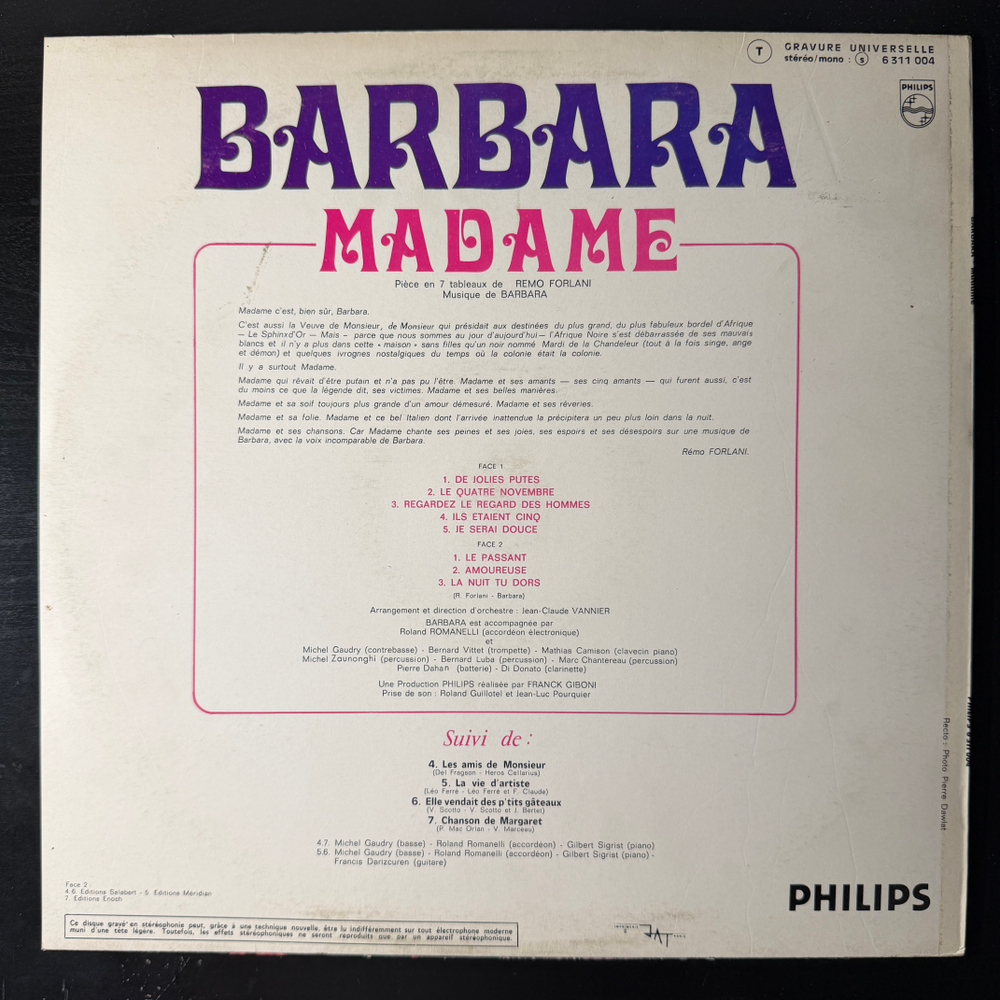 Barbara ‎– Madame (Франция 1970г.) Т