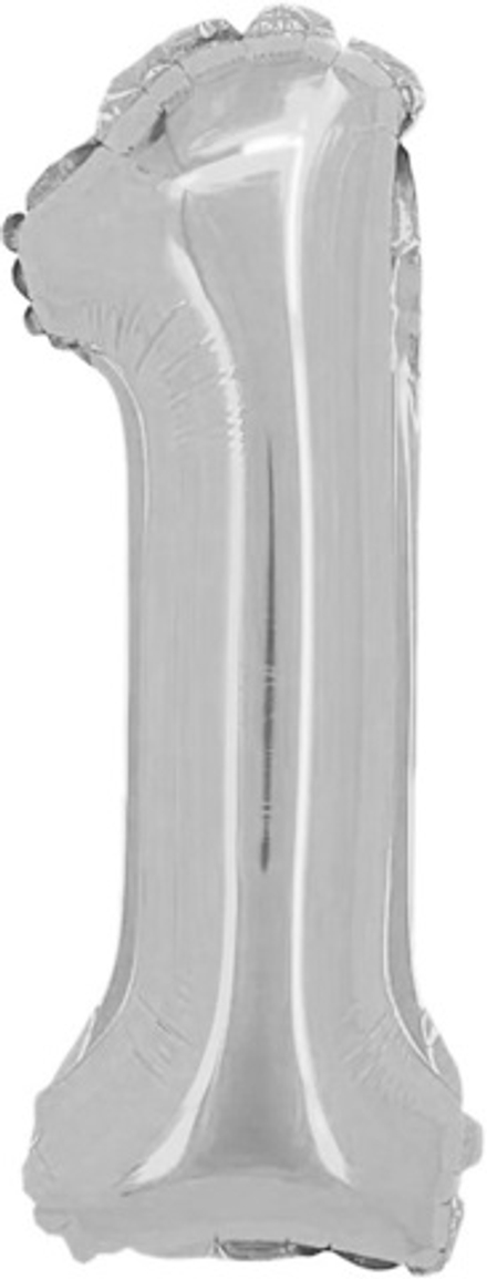 Шар с клапаном (16"/41 см) Мини-цифра, 1, Серебро