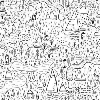 карта лес горы реки ландшафт скетч нарисовано от руки