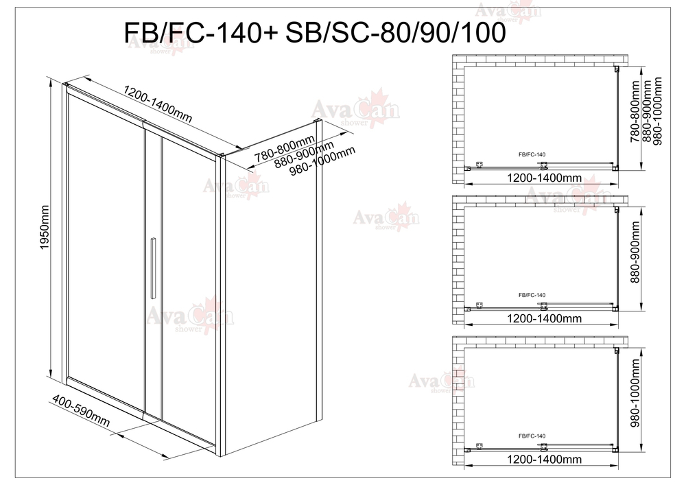 Душевой уголок AvaCan FB 120-140  + SB 100