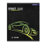 Тетрадь 36 л., А5, клетка, Alingar "Sport car", скрепка, второй блок 60г/м2, мелованный картон (стандарт), 4 дизайна в пленке т/у