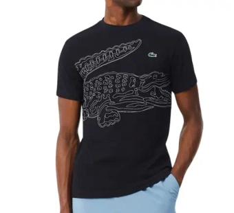 Мужская теннисная футболка Lacoste Ultra Dry Crocodile Print Sport - black/white