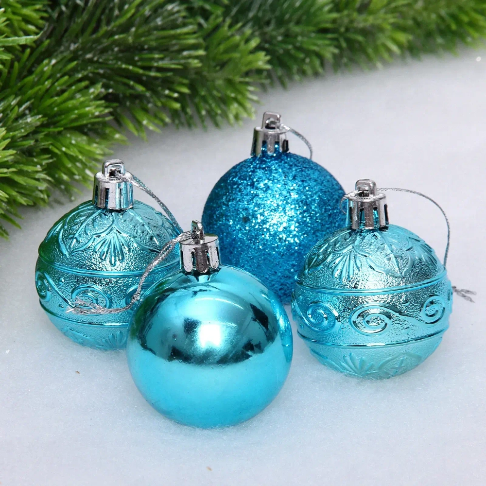 Новогодние шары 5 см (набор 4 шт) «Микс фактур», голубой