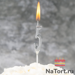 Свеча для торта мини, цифра 5 (серебро, 4,5 см)