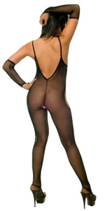 Соблазнительный женский комплект: полупрозрачный кэтсьюит и перчатки (Размер: S-M) (Цвет: черный)