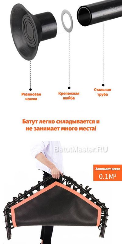 Каркасный батут с Т-образной ручкой, розовый, диаметр 4 фт, шестиугольный