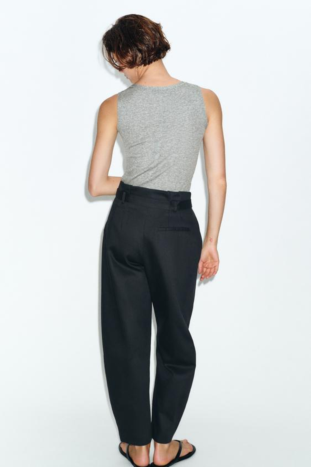 ZARA БРЮКИ PAPERBAG С РЕМНЕМ, ЦВЕТ НОЧНОГО НЕБА