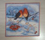 Набор декоративных гобеленовых салфеток Снегири 6шт 25х25 см