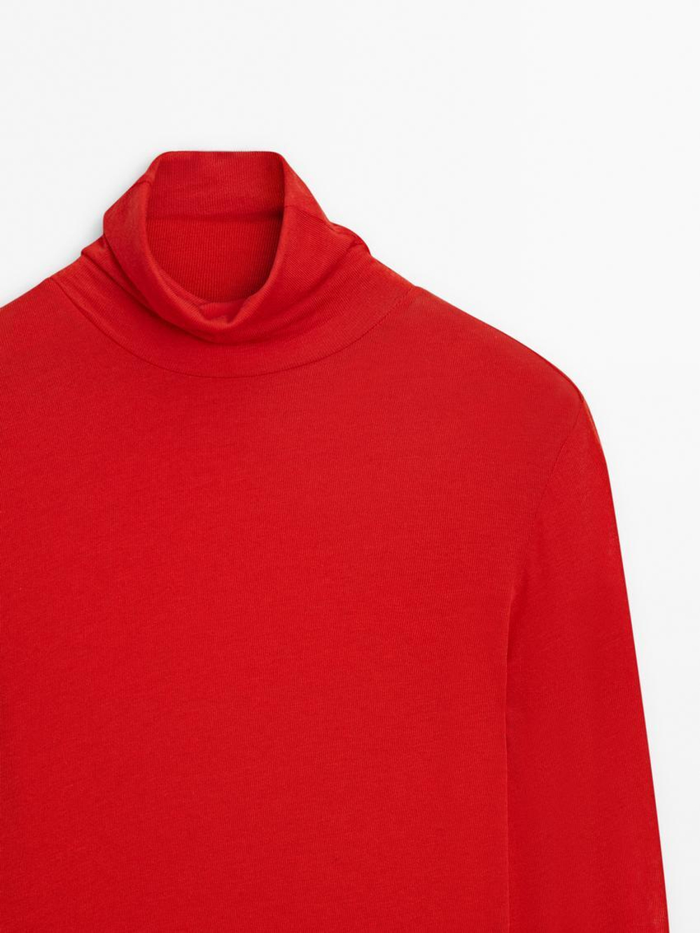 Massimo Dutti Топ из смесового лиоцелла с длинными рукавами, красный