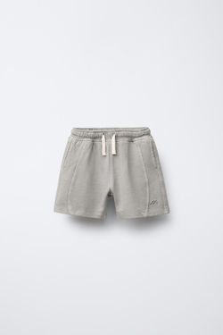 ZARA ШОРТЫ GARMENT DYE С ВЫШИТЫМ ЛОГОТИПОМ, БЕЖЕВЫЙ