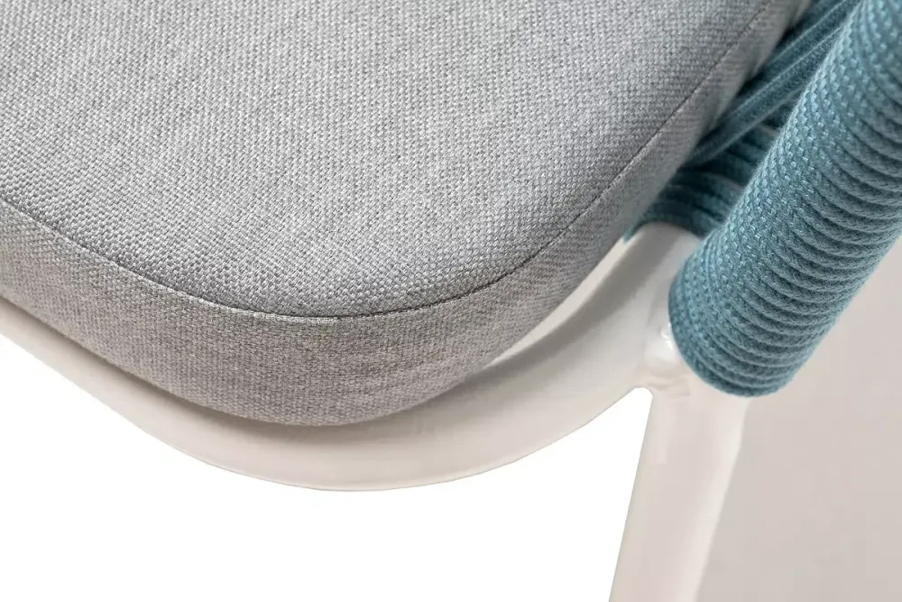 "Марсель" стул плетеный из роупа, каркас алюминий светло-серый (RAL7035) муар, роуп бирюзовый круглый, ткань светло-серая