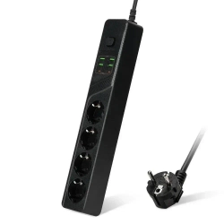 Сетевой фильтр с предохранителем с usb и type-c пилот для компьютера 4 розетки с заземлением черный 2 метра