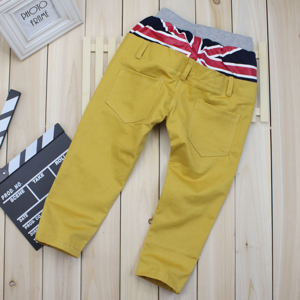 Штаны однотонные с британским флагом на поясе-резинке