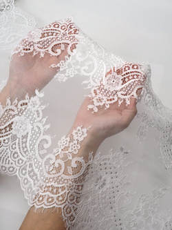 Кружево шантильи для белья теплое белое неэластичное ширина 36 см купон 2,9 м
