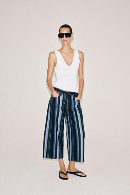 ZARA ДЖИНСЫ-КЮЛОТЫ В ПОЛОСКУ СО СРЕДНЕЙ ПОСАДКОЙ — ZW COLLECTION, СИНИЙ