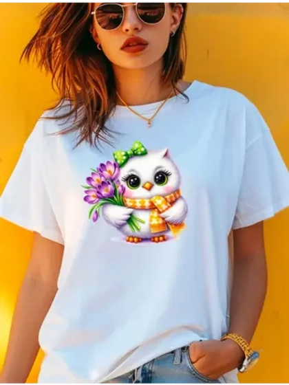 Футболка с белой совой в шарфе