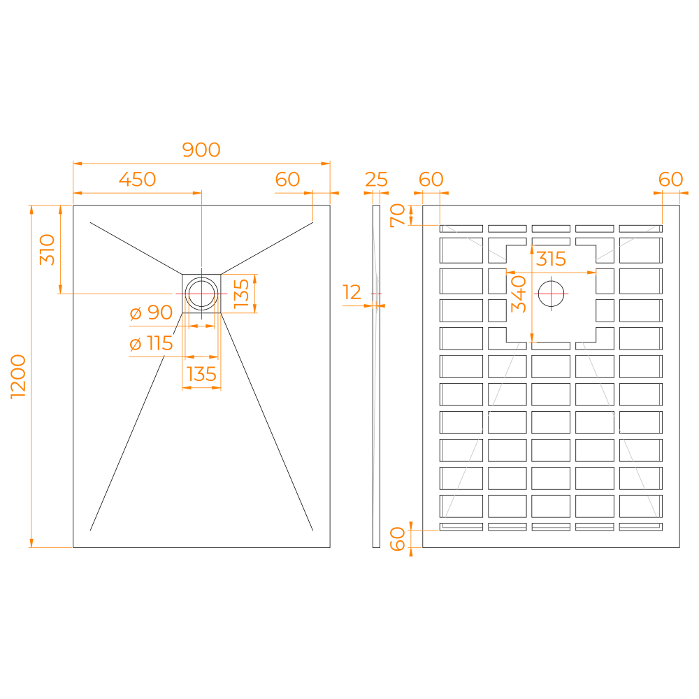 Душевой поддон прямоугольный STONE TRAY-G (900x1200)