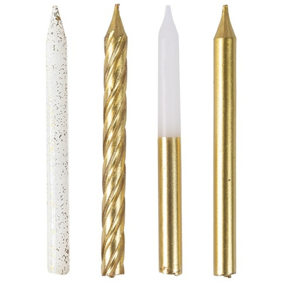 Свечи для торта золото металлик и белые с глиттером 8 см, 12 шт