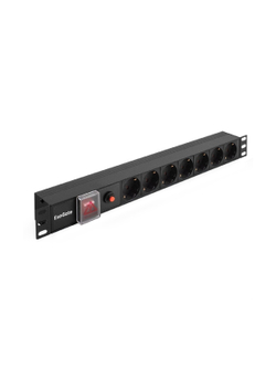 Exegate EX280837RUS Блок розеток ExeGate ServerPro PDU-19H702 Al-7S-C14-SW-O, 19",1U,алюм, 7Sch, С14, защита от перегр