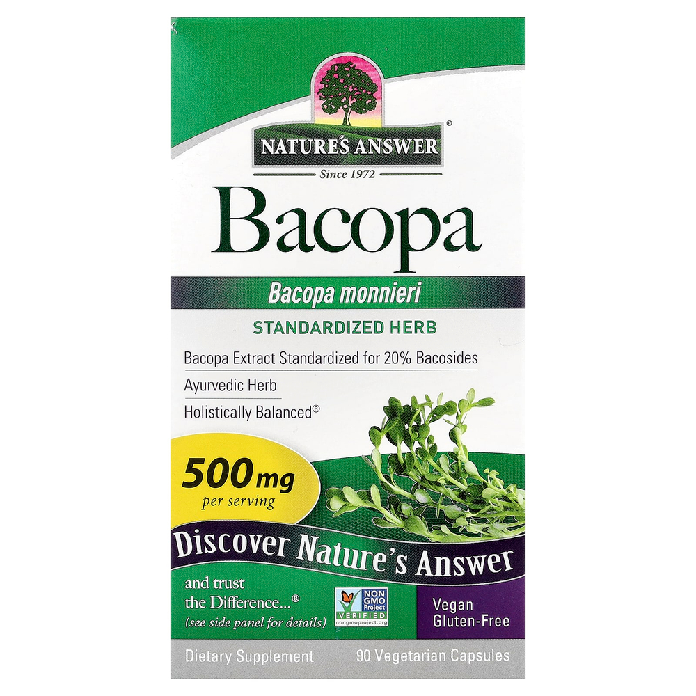 Nature's Answer, бакопа, 500 мг, 90 вегетарианских капсул