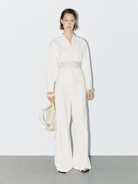Massimo Dutti Брюки палаццо с высокой талией - STUDIO, белый