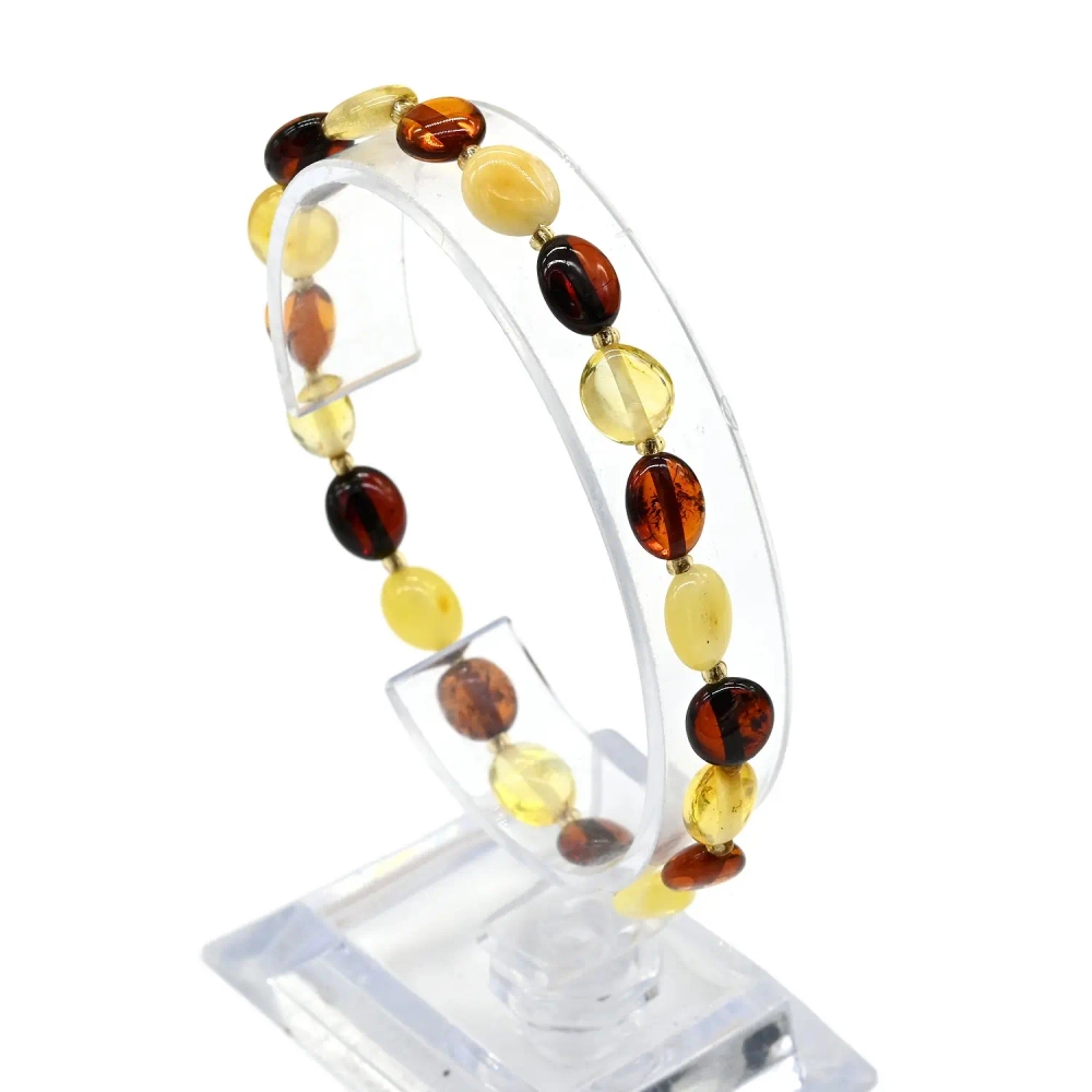Браслет янтарный с бисером галтовка 7*8мм цв.лимонный, молочный, коньячный, 17см