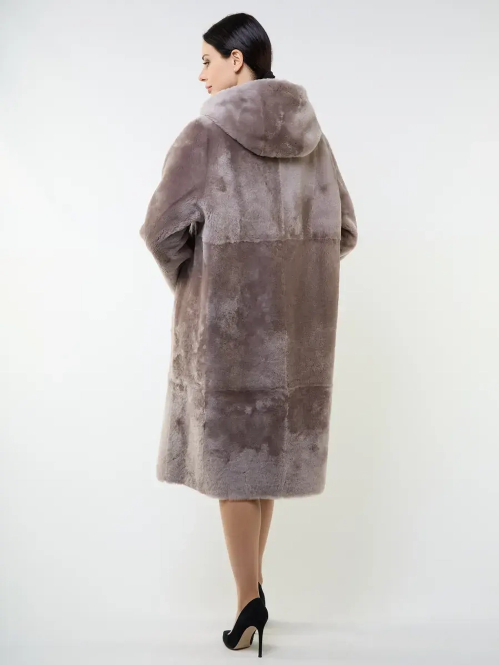 Дубленка зимняя двухсторонняя шуба с капюшоном