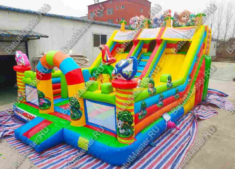 Коммерческий надувной батут "Дружная компания" в тематике "слоник в джунглях", 8*6*6 м