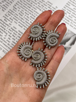 Пуговицы  Скиапар. серебристые рельефные в форме ракушки с жемчугом