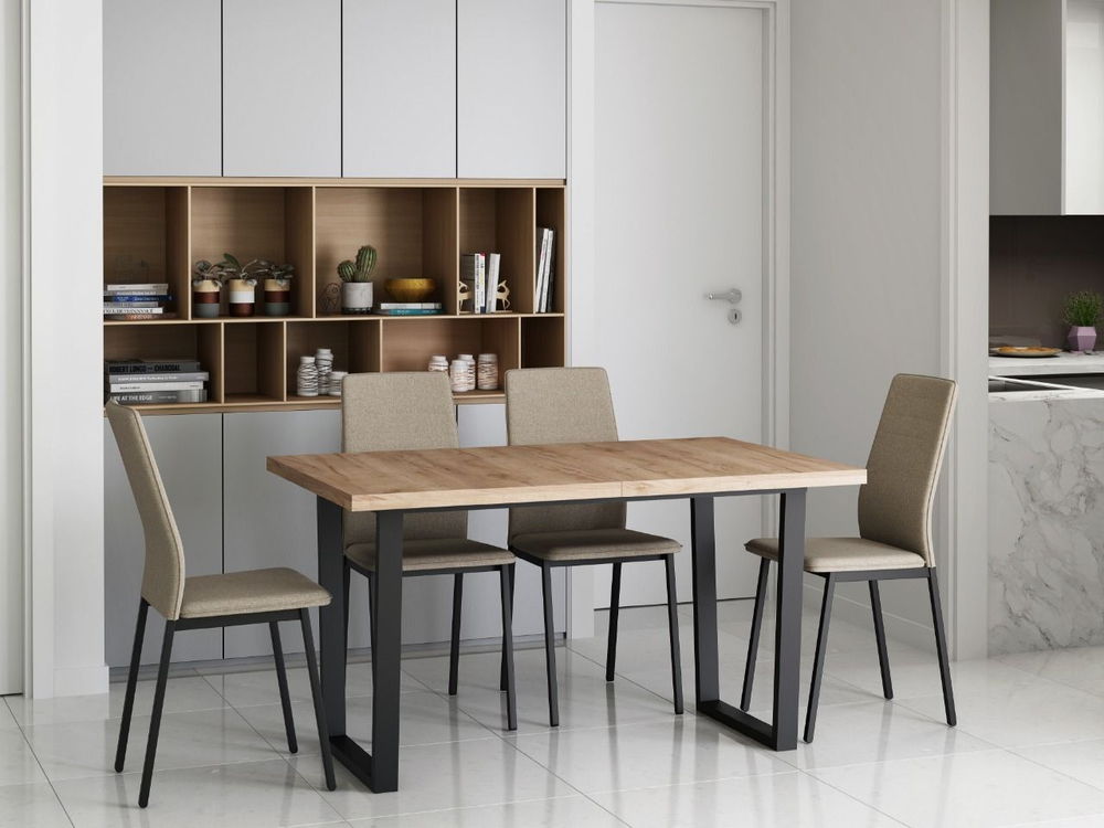 Стол кухонный обеденный раздвижной Цемент Светлый/Чёрный, ЦЮРИХ, 138х85х75 см