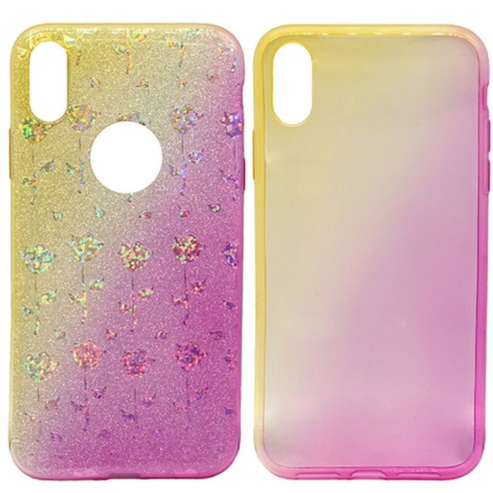 Чехол Case Rainbow на iPhone X/XS (блестки и стразы) Ombre flowers