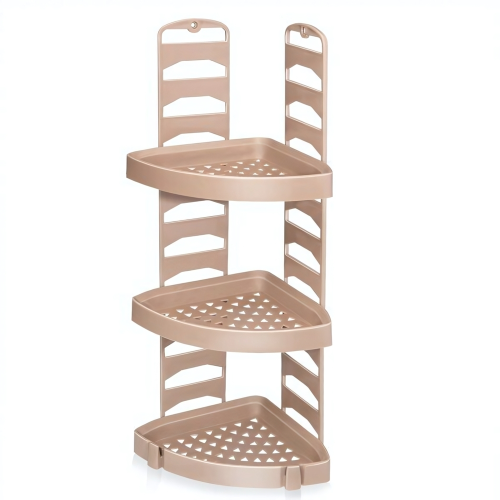 Полка угловая для ванной комнаты 3 полки + 2 крючка цвет в ассортименте