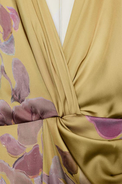 ZARA АТЛАСНОЕ ПЛАТЬЕ МИДИ С ПРИНТОМ, КОРИЧНЕВЫЙ / ЗЕЛЕНЫЙ