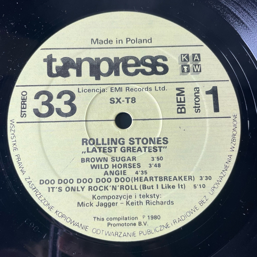 Винтажная виниловая пластинка LP Сборник Rolling Stones Latest Greatest (Польша 1982)