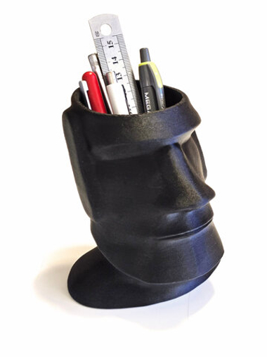 Карандашница в виде истукана Моаи с острова Пасхи, 3D печать, 11 см., черный матовый