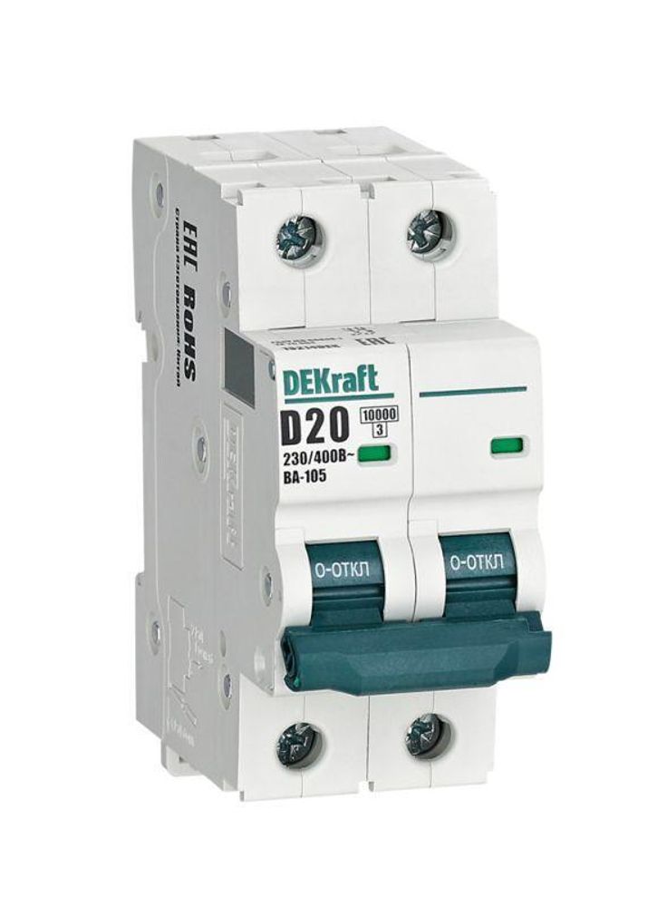 Выключатель автоматический модульный 2п D 20А 10кА ВА-105 DEKraft 13214DEK Выключатель автоматический модульный 2п D 20А 10кА ВА-105 DEKraft 13214DEK