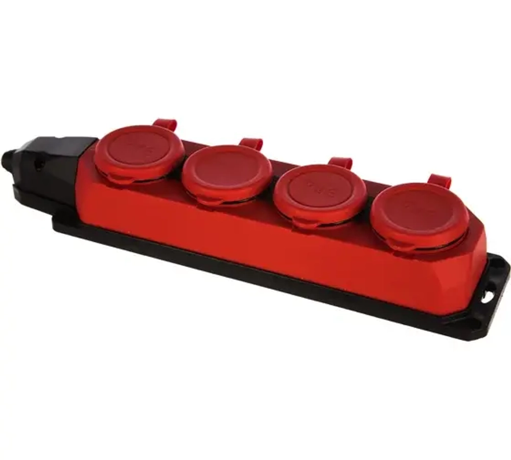 Колодка ЭРА K-4e-RED-IP44 каучуковая с заземлением 4 розетки 16A IP44 красная Б0044553