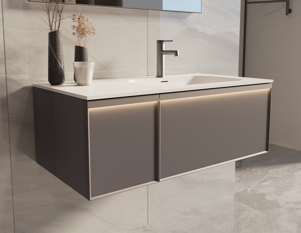 Тумба под раковину Vincea Elise 1000 подвесная, правая, 2 выкатных ящика soft close, серый матовый