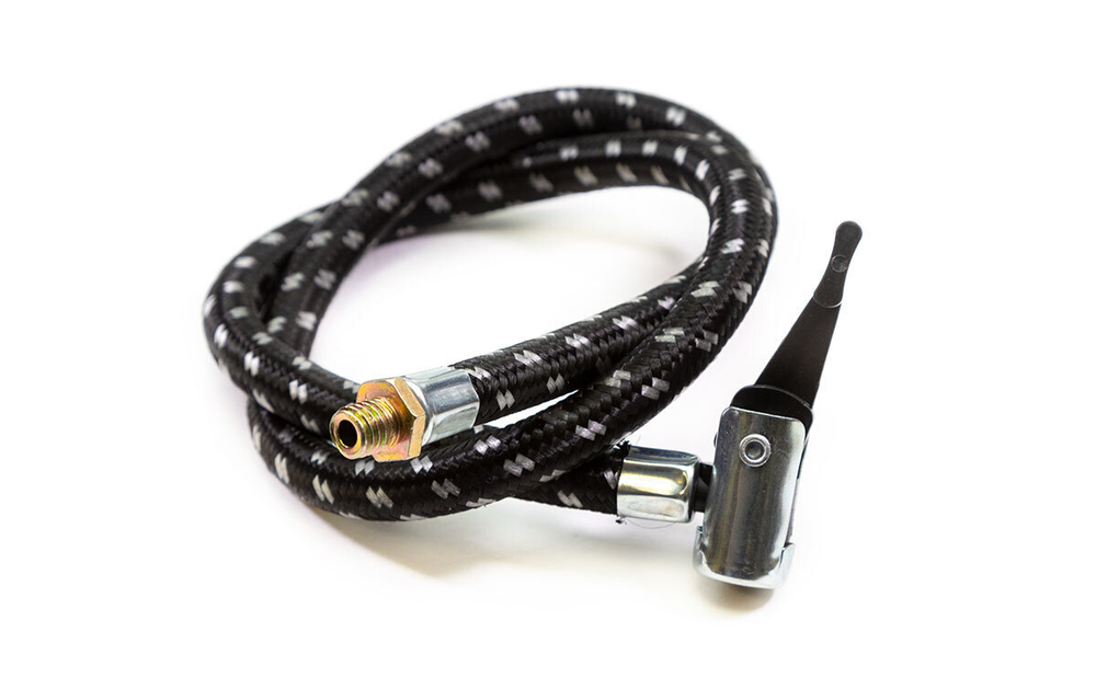 Шланг с зажимом BEE PUMP, для ножного насоса, под AV-ниппель, в тканевой оплётке, резина/сталь, сер.