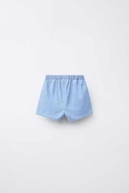 ZARA ДЖИНСОВЫЕ ШОРТЫ В ПОЛОСКУ, СИНИЙ